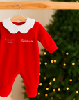 Tutina in Ciniglia Natale Rossa con ricamo personalizzato (collo nuvola)