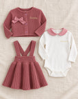 Completo 3 Pezzi: Gonna, Body e Golfino con ricamo personalizzato