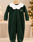 Barboteuse chenille de Noël rouge avec broderie personnalisée (col nuage)