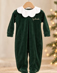 Barboteuse chenille de Noël rouge avec broderie personnalisée (col nuage)