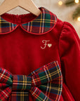 Combinaison chenille de Noël Tartan vert avec broderie personnalisée