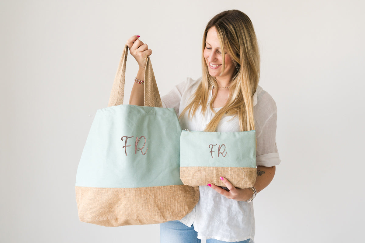 Juta Borsa Mare Tela Set Borsa Pochette Tela Di Cotone E Juta