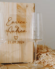 Caja de madera + Copas de boda personalizadas