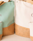 Set borsa + pochette tela di cotone e juta