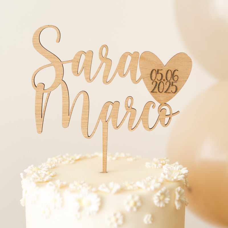 Cake Topper Matrimonio Personalizzato Nomi + Cuore e Data
