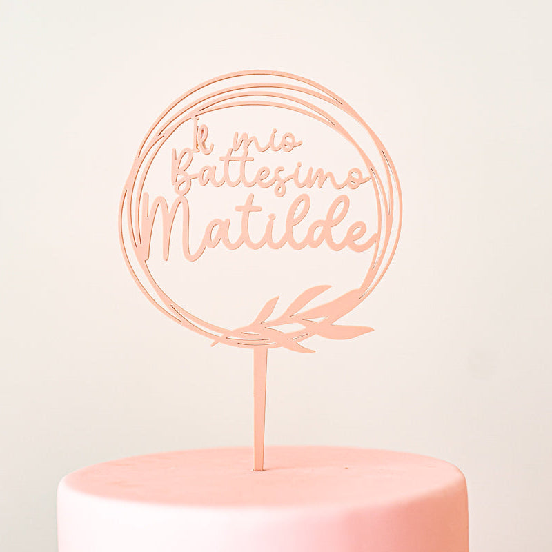 Cake Topper Battesimo Personalizzato Floreale