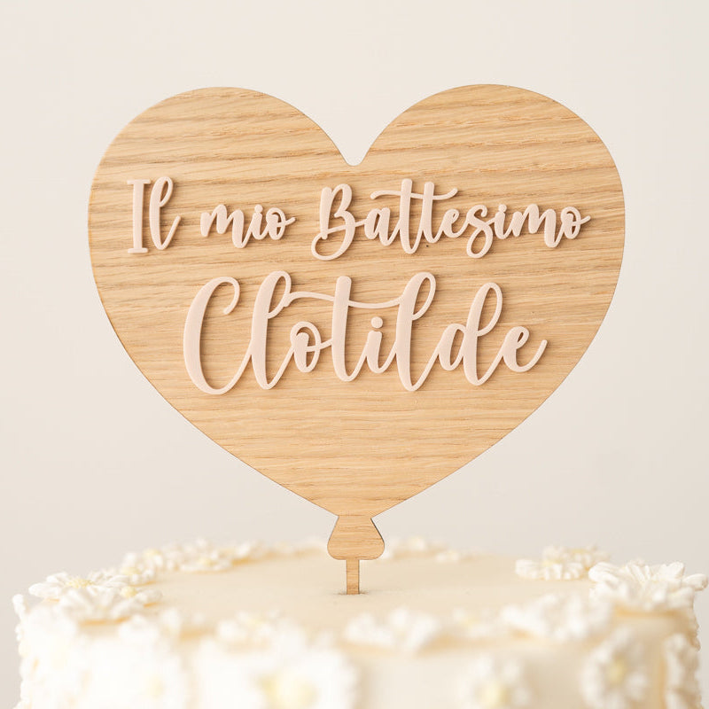 Cake Topper Battesimo personalizzato Cuore
