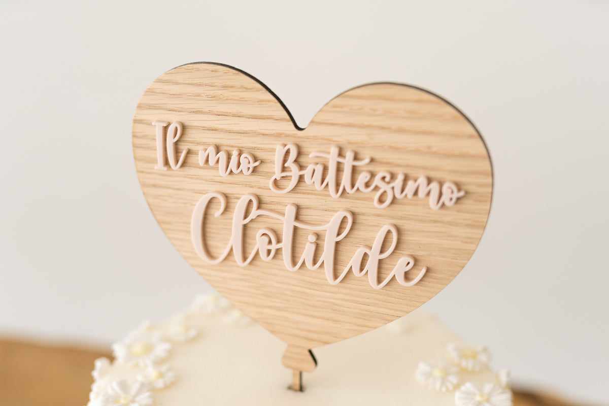 Cake Topper Battesimo personalizzato Cuore