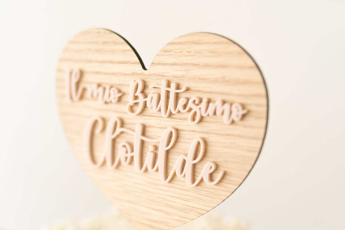 Cake Topper Battesimo personalizzato Cuore