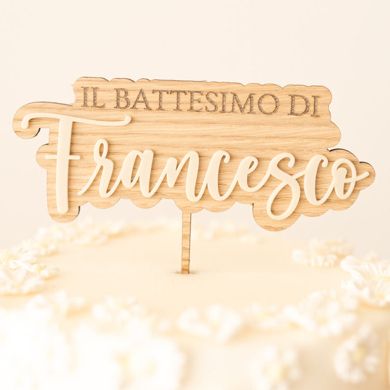 Cake Topper Battesimo Personalizzato Legno + Acrilico