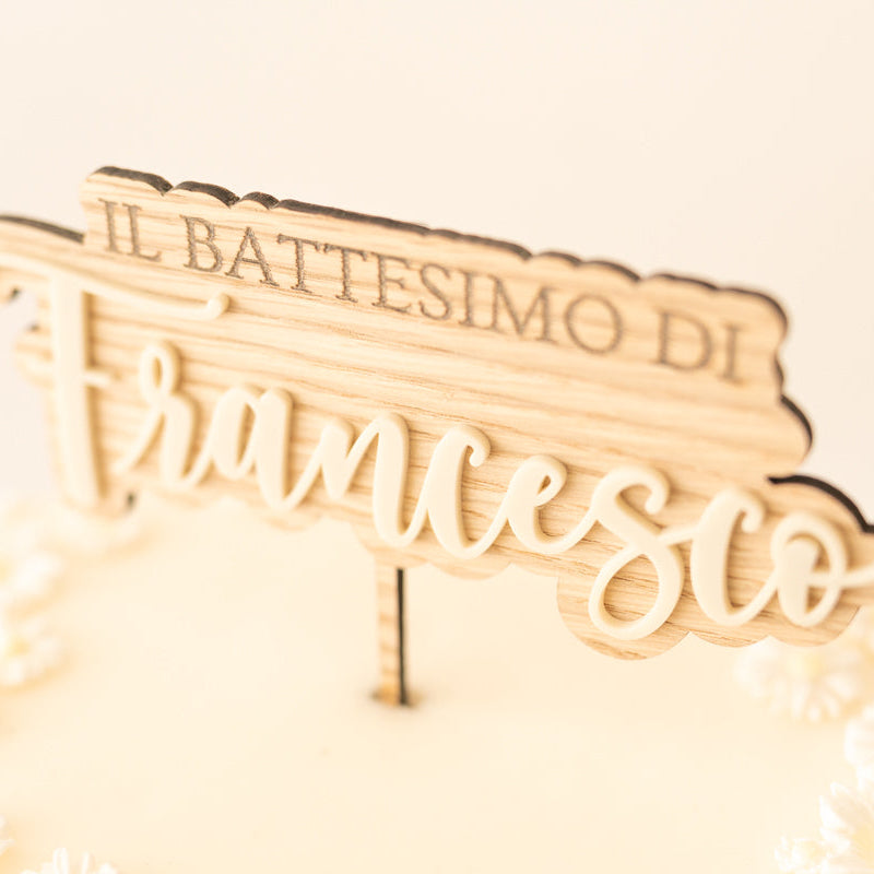 Cake Topper Battesimo Personalizzato Legno + Acrilico