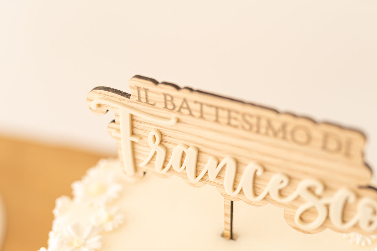 Cake Topper Battesimo Personalizzato Legno + Acrilico