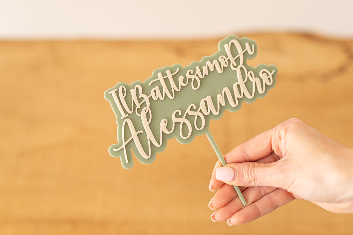 Cake Topper Battesimo Personalizzato Acrilico + Acrilico