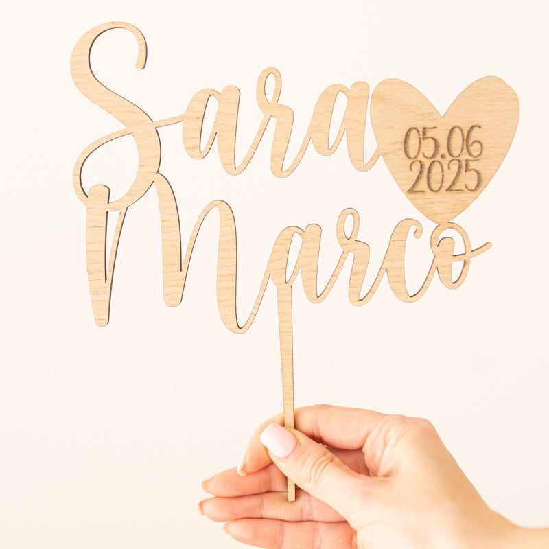 Cake Topper Matrimonio Personalizzato Nomi + Cuore e Data
