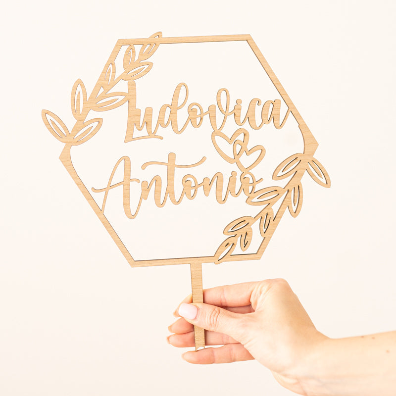 Cake Topper Matrimonio Personalizzato Esagonale