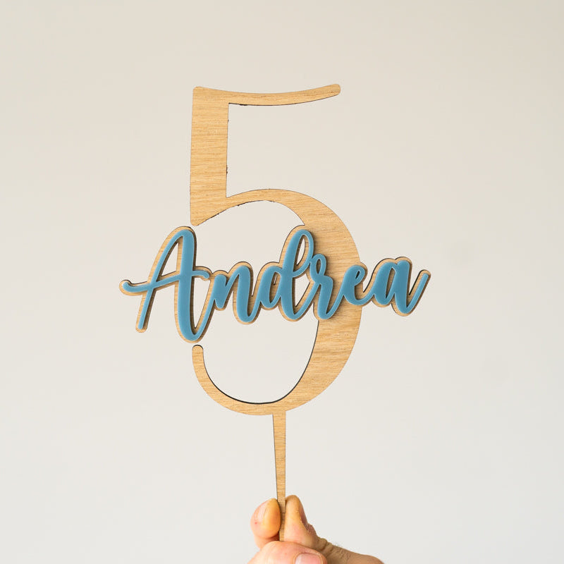 Cake Topper Personalizzato Legno + Acrilico con Numero e Nome