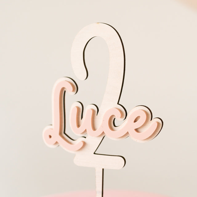 Cake Topper Personalizzato Legno + Acrilico con Numero e Nome