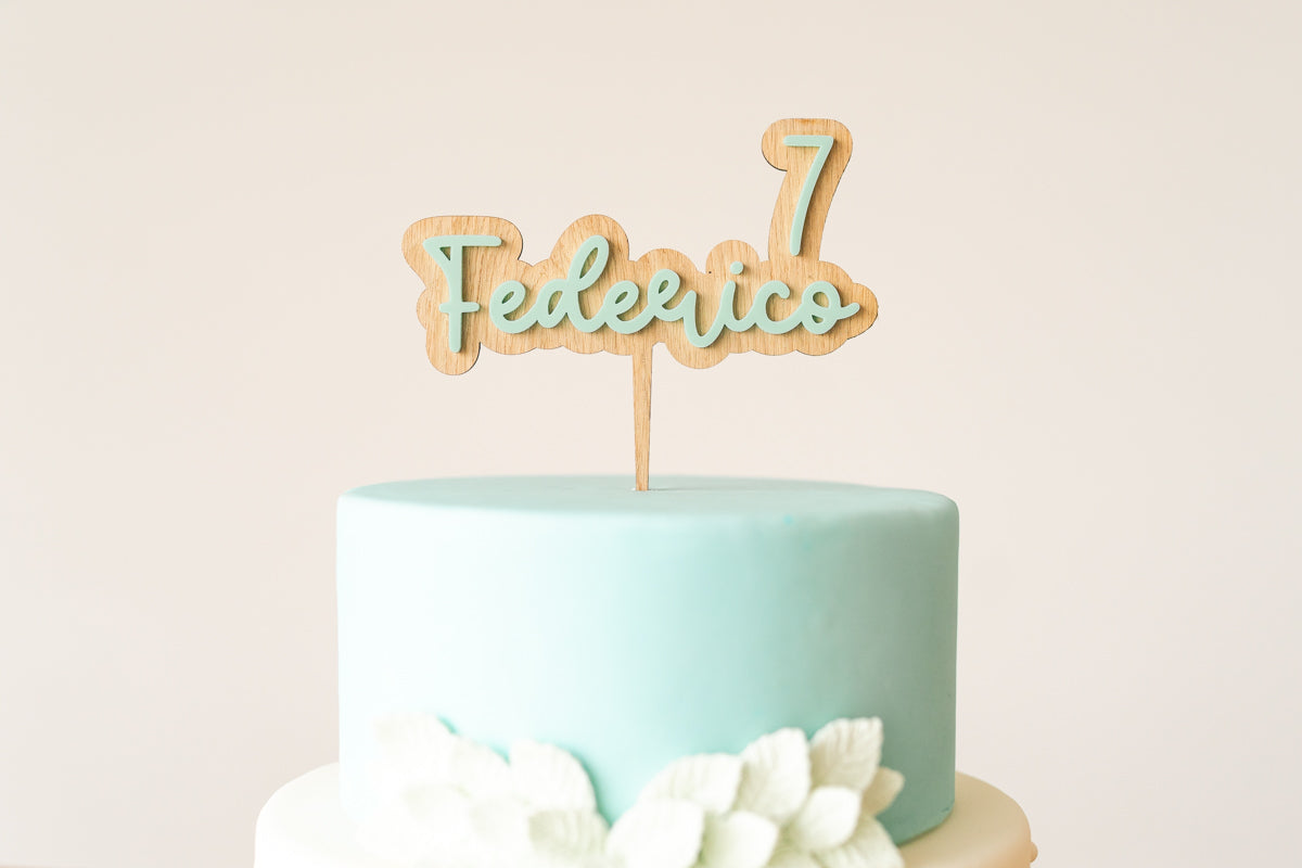 Cake Topper Personalizzato Legno + Acrilico con Nome e Numero