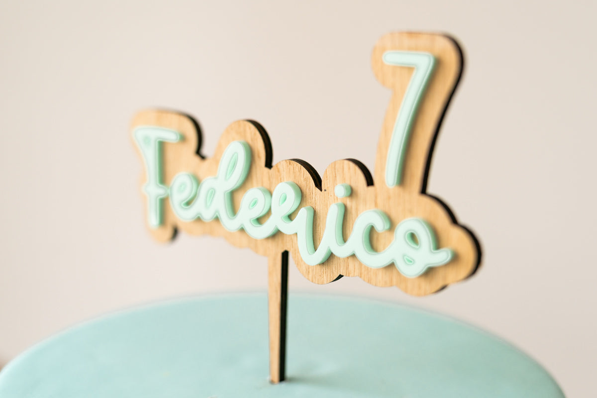 Cake Topper Personalizzato Legno + Acrilico con Nome e Numero