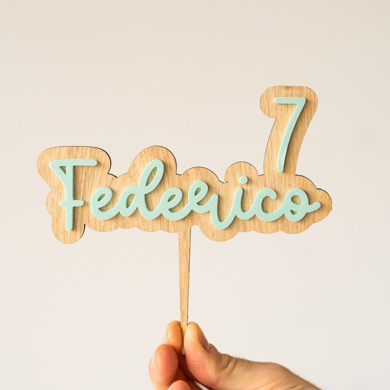 Cake Topper Personalizzato Legno + Acrilico con Nome e Numero