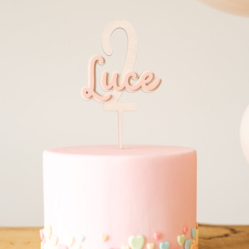 Cake Topper Personalizzato Legno + Acrilico con Numero e Nome