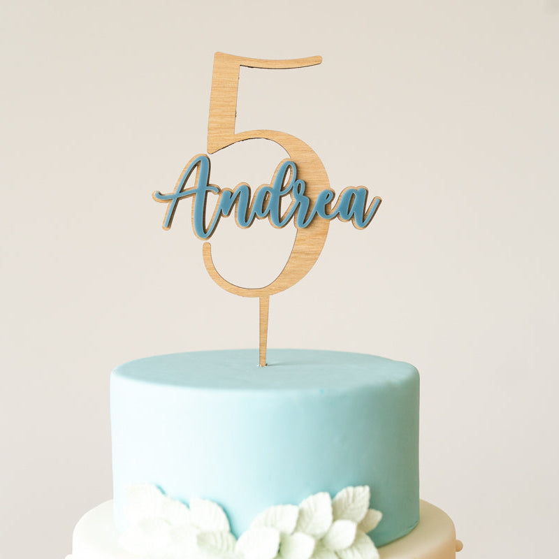 Cake Topper Personalizzato Legno + Acrilico con Numero e Nome