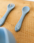 Set Svezzamento in silicone azzurro polvere con Bavaglino personalizzato