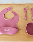 Set Svezzamento in silicone rosa antico con Bavaglino personalizzato