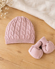Set Berretto + Scarpine Neonato Rosa Antico con ricamo personalizzato
