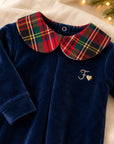 Combinaison chenille de Noël Tartan vert avec broderie personnalisée