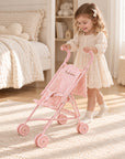 Passeggino Bambole Quadretti Rosa con ricamo personalizzato