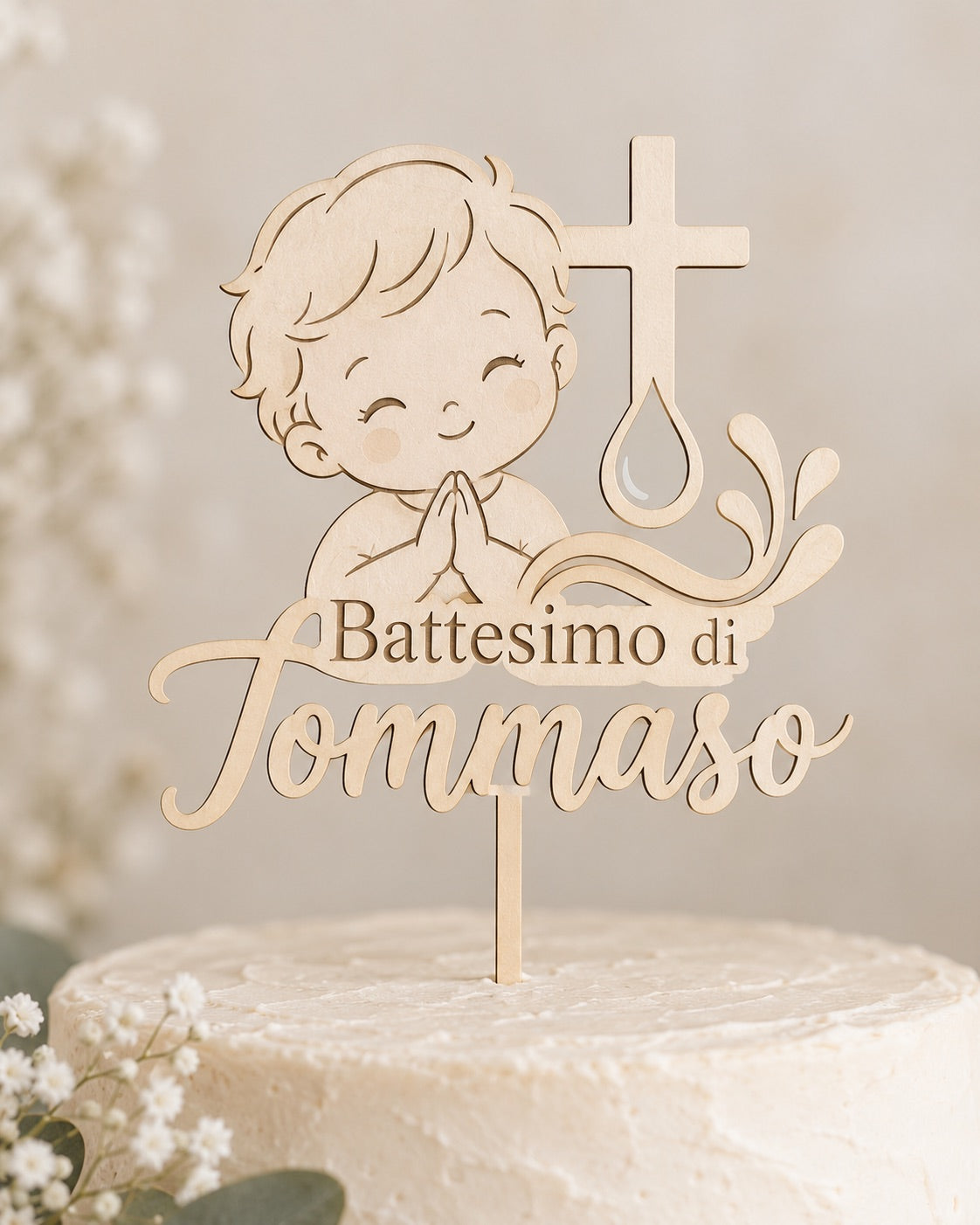 Topper de gâteau de baptême personnalisé Acrylique + Acrylique
