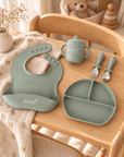 Coffret nourriture bébé Olive avec bavoir personnalisé