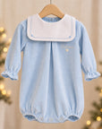Pagliaccetto di Natale in Ciniglia Azzurro Collo Bavetta