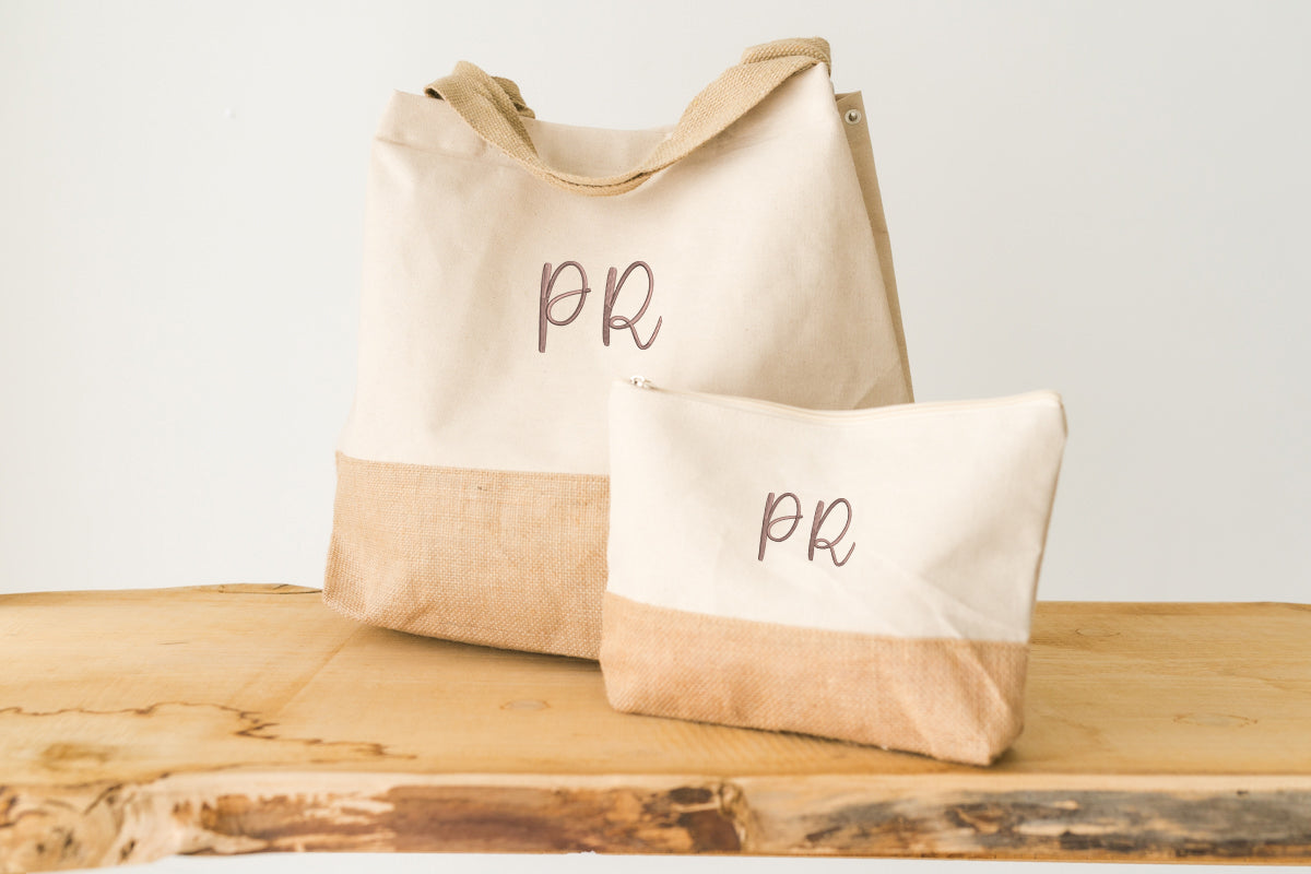 Set borsa pochette tela di cotone e juta – mimistudio