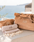 Ensemble Serviette de Plage + Sac + Pochette de Plage "Cala Brandinchi" avec broderie personnalisée