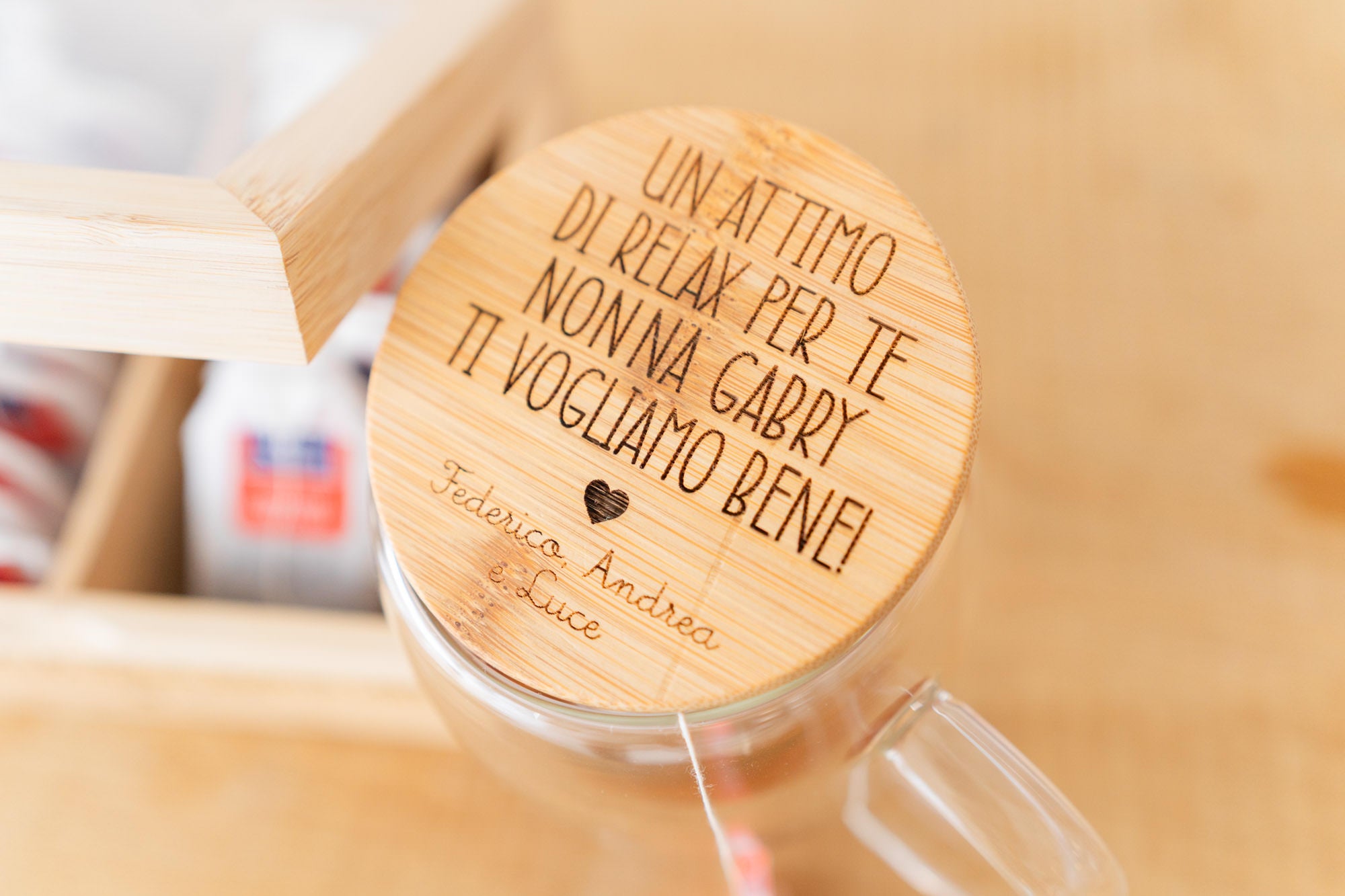 Set  Scatola Tè + Tazza in vetro personalizzati
