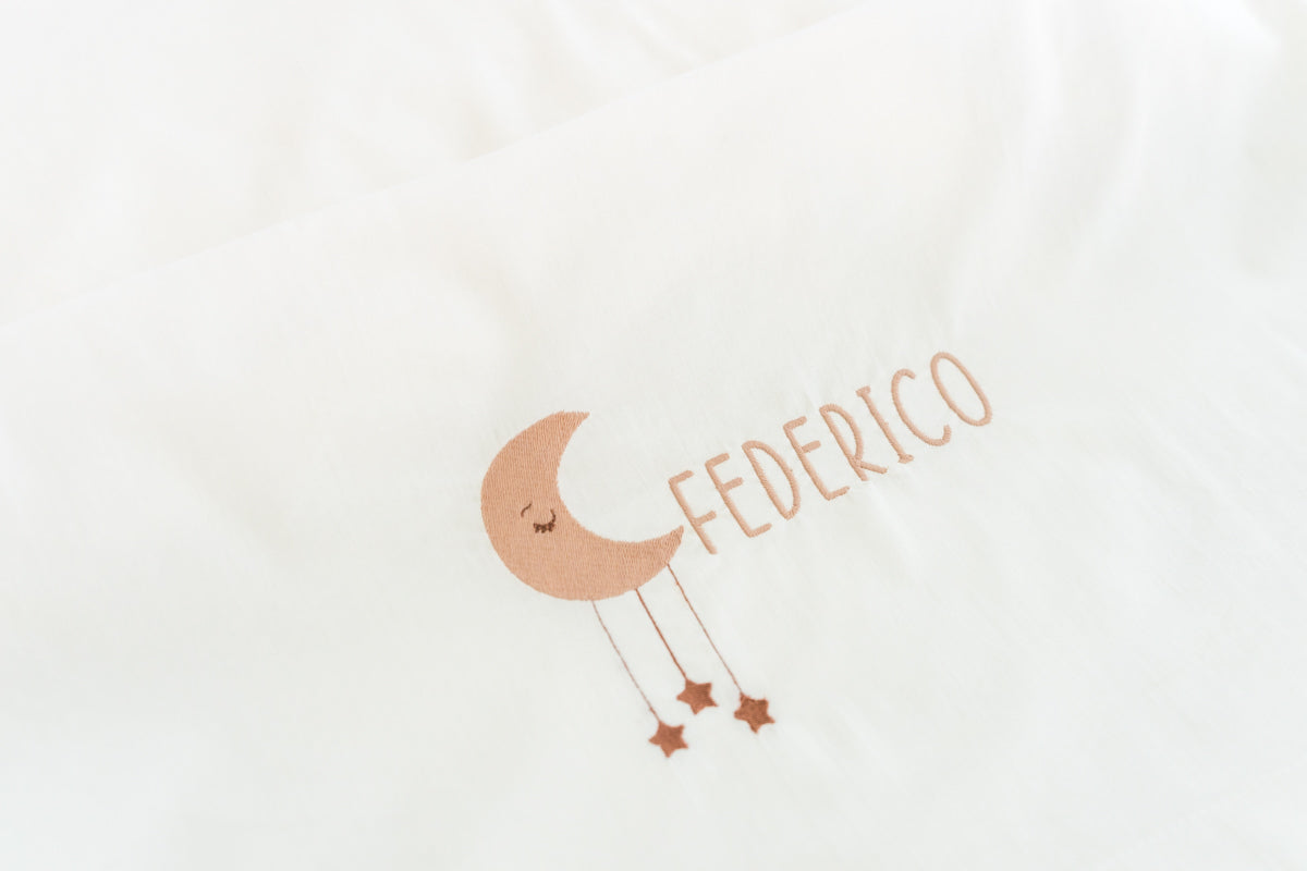 Lenzuola Personalizzate Per Culla 70x140cm - 3 Pezzi Con Ricamo Nome - Fiori Blu - Cotone Biologico - Foto 1