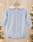Pagliaccetto di Natale in Ciniglia Azzurro Collo Bavetta