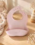 Coffret repas bébé rose avec bavoir personnalisé