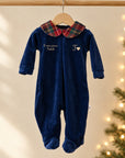 Combinaison chenille de Noël Tartan vert avec broderie personnalisée