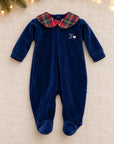 Combinaison chenille de Noël Tartan vert avec broderie personnalisée