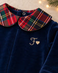 Combinaison chenille de Noël Tartan vert avec broderie personnalisée