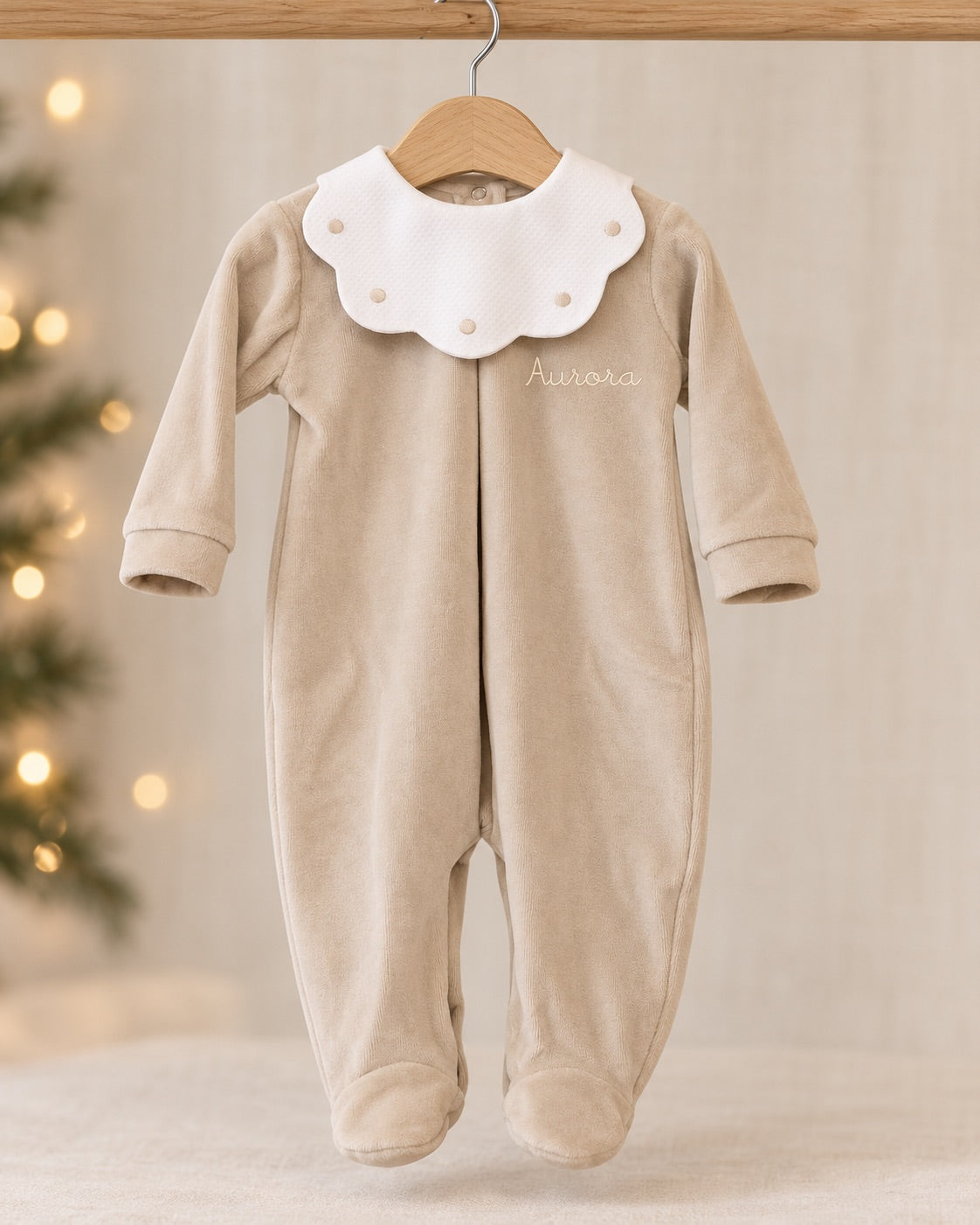 Barboteuse chenille de Noël rouge avec broderie personnalisée (col nuage)